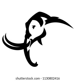 mammoth head black and white vector design - prehistoric animal outline