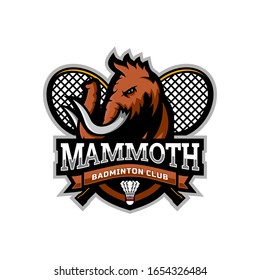 Mammoth head mascot logo for the Badminton team logo. vector illustration. can be used for your team logo. printed on t-shirts and so on.