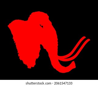 Mammoth Head Vector Silhouette Illustration Isolated On Black Background. Prehistoric Wooly Mammoth With Tusks Symbol.