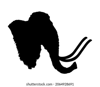 Mammoth head vector silhouette illustration isolated on white background. Prehistoric wooly mammoth with tusks symbol.