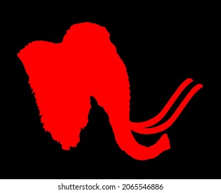 Mammoth Head Vector Silhouette Illustration Isolated On Black Background. Prehistoric Wooly Mammoth With Tusks Symbol.