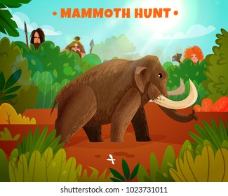 Mammoth Hunt Colorful Poster Title Prehistoric Stock Vector Royalty Free