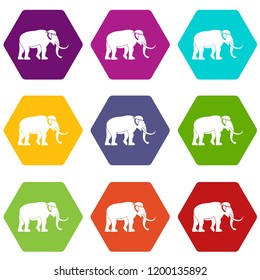 Mammoth icons 9 set coloful isolated on white for web