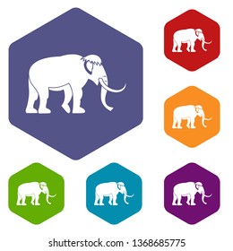 Mammoth icons vector colorful hexahedron set collection isolated on white