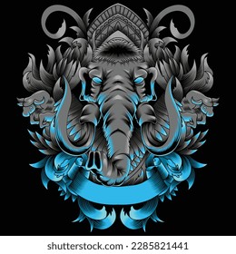 mammoth illustration with baroque ornament