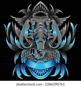 mammoth illustration with baroque ornament