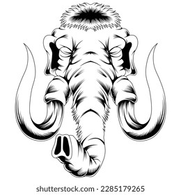 mammoth illustration tattoo style in black and white