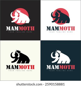 Mammoth letter M initial elephant logo set silhouette template design