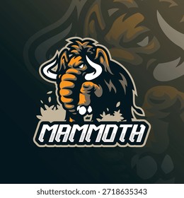 Vector de diseño de logotipo de mascota de mamut. Ilustración de mamut para deportes y equipo de deportes electrónicos.