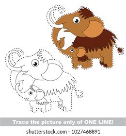 Mammoth mom and her infant to be traced only of one line, the tracing educational game to preschool kids with easy game level, the colorful and colorless version.