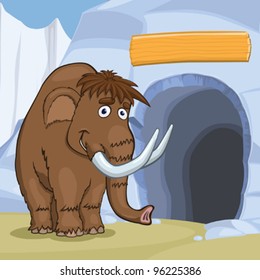 Mammoth near cave in the ice rock, eps10 vector illustration