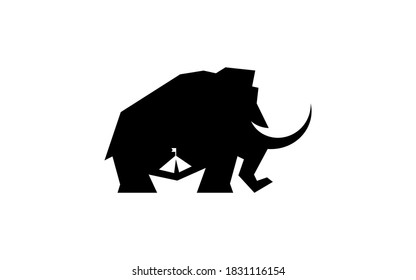 mammoth and paper boat negative space logo