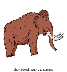 Mammoth prehistoric animal, elephant in the Stone Age vector brown illustration in doodle sketch style.