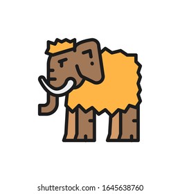 Mammoth, prehistoric animal flat color line icon. Isolated on white background