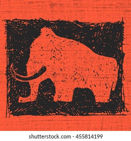 mammoth red sienna drawing ancient graphic background illustration.