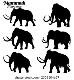 Mammoth silhouettes vector illustration set.