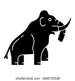 Mammoth Skeleton Black Glyph Icon. Trunked Mammal. Paleontological Excavation. Elephant-like Bones. Museum Exhibit. Large Proboscidean. Silhouette Symbol On White Space. Vector Isolated Illustration