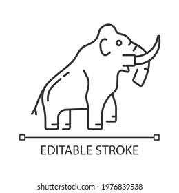 Mammoth skeleton linear icon. Trunked mammal. Paleontological excavation. Elephant-like bones. Thin line customizable illustration. Contour symbol. Vector isolated outline drawing. Editable stroke