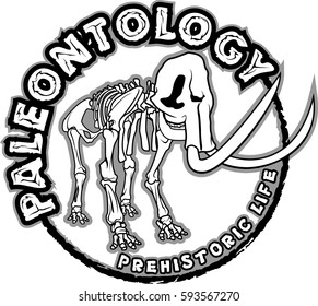 Mammoth skeleton Vector Logo emblem. T-shirt illustration concept insignia design template. Vintage Paleontology Prehistoric label.