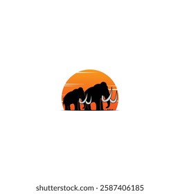 Mammoth and sunset vector graphics