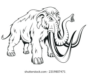 Mammoth. Vector illustration of a sketch elephant with tusks.  Animals before our era, paleontology, history, archeology and culture