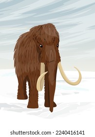 Mammoth walks along the ice valley. prehistoric animals. Ice age. Extinct animals of Siberia, Eurasia and North America. Realistic Vector Vertical Landscape