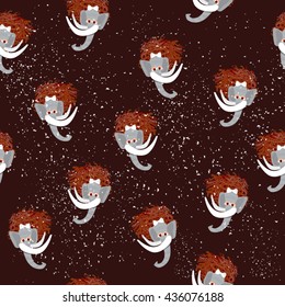 Mammoths wild life seamless pattern with snow. Mammoths background