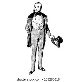 A man of 1840 - Vintage engraved illustration - "Les Francais" by L.Curmer in 1842 France