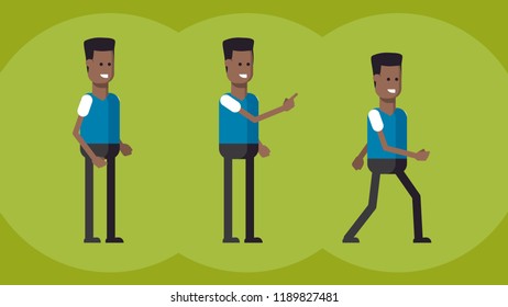 Man 2 standing, pointing and walking