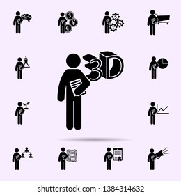 man with 3d design degree icon. Universal set of student degree for website design and development, app development