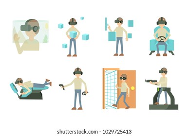 Man 3d game icon set. Cartoon set of man 3d game vector icons for web design isolated on white background
