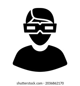 Man With 3d Glasses Icon. Black Stencil Design. Vector Illustration.