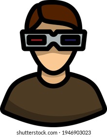 Man With 3d Glasses Icon. Editable Bold Outline With Color Fill Design. Vector Illustration.