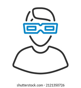 Man With 3d Glasses Icon. Editable Bold Outline With Color Fill Design. Vector Illustration.