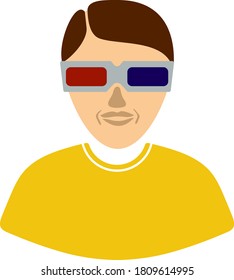 Man With 3d Glasses Icon. Flat Color Design. Vector Illustration.