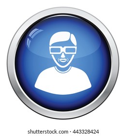 Man with 3d glasses icon. Glossy button design. Vector illustration.