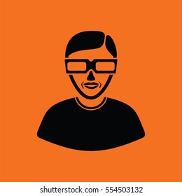 Man with 3d glasses icon. Orange background with black. Vector illustration.