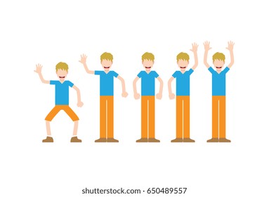 A man with 5 different pose action isolated on white background. Vector illustration flat design.