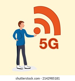 Man and 5G Network Internet Mobile Wireless Business concept 