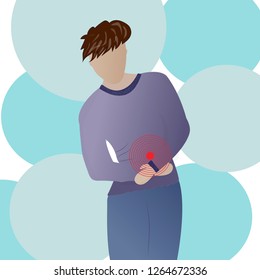 Man with abdominal pain symptom. Vector illustration.