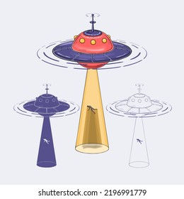 Man abduction by UFO alien spaceship. World UFO Day. vector illustration