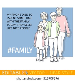 Hombre sobre los valores familiares contemporáneos. Tarjeta meme. Esquema editable. Ilustración vectorial de material.