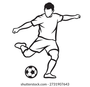 Um homem prestes a acertar uma bola de futebol com força.