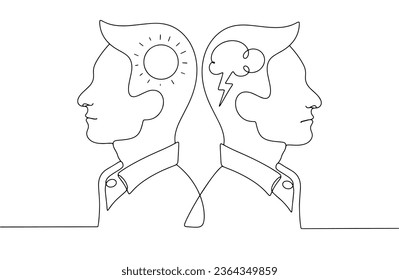 Man. Absence and presence of psychological problems. World Mental Health Day. One line drawing for different uses. Vector illustration.