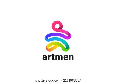 Man Abstract Logo Vector Design Template Ribbon Outline Style. 
Creative Social Community Network People Logotype concept icon.
