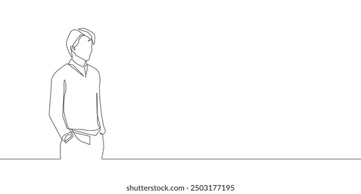 Man Abstract Silhouette Line Art Drawing. Fashion Male Portrait Minimalist Style. M Standing Linear Drawing. Vector Continuous Line Art Minimal Print
