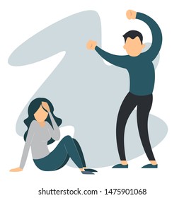 Man abuse woman. Domestic violence, crying female victim. Wife in fear, husband in anger vector isolated. Guy beating girlfriend.