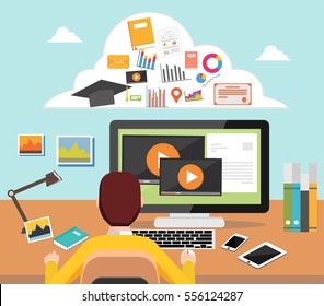 Man accessing internet contents. Internet user. Blogging. Surfing on the internet. 