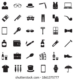 Man Accessories Icons. Black Flat Design. Vector Illustration.