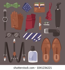 Man accessories vector male style gentleman wallet watch and belt illustration set of masculine clothes tie isolated on background